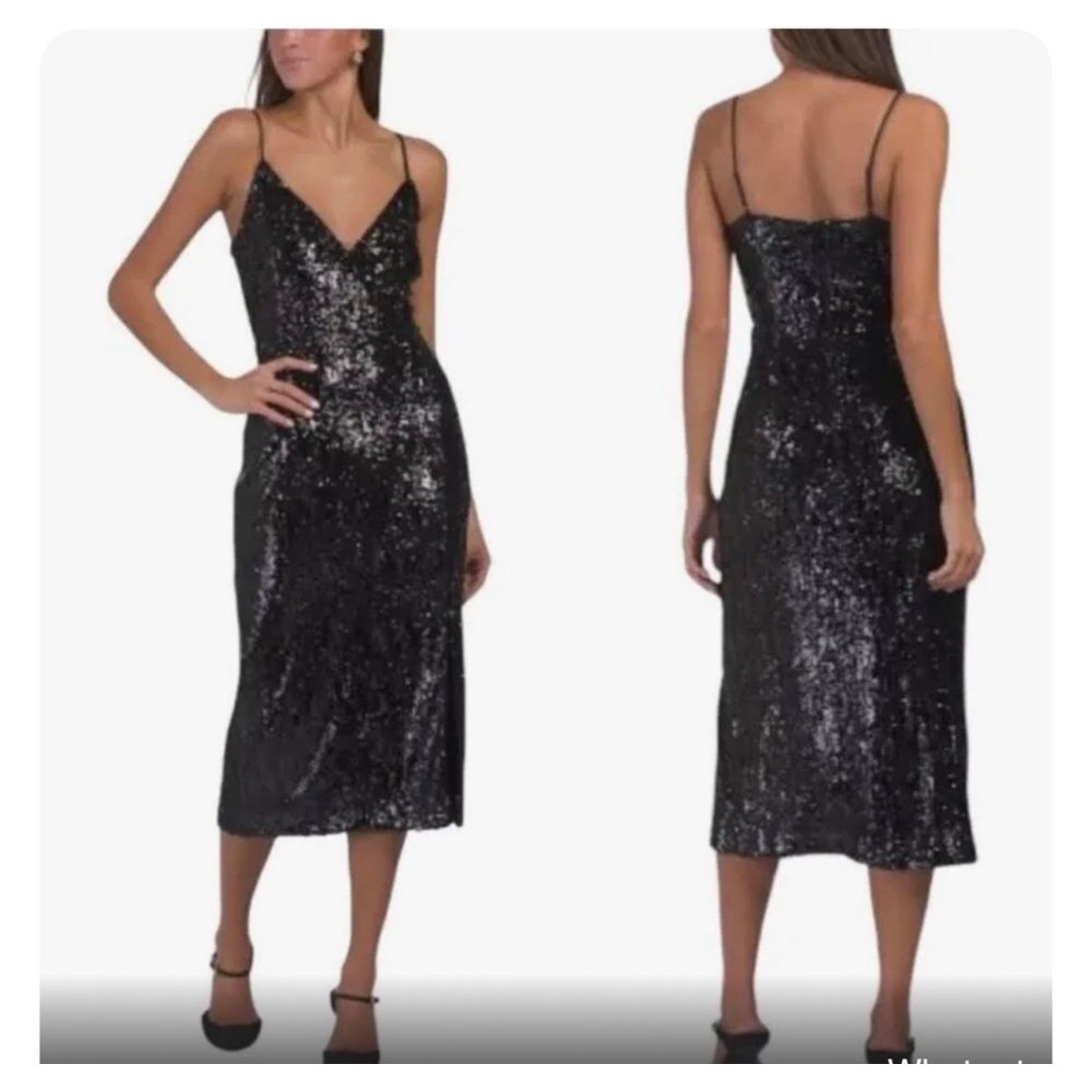 Ramy Brook Black Sequin Midi Slip Dress With Slit Size 6